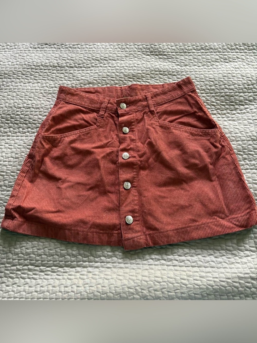 Free People Rust Corduroy Button-Front Mini Skirt